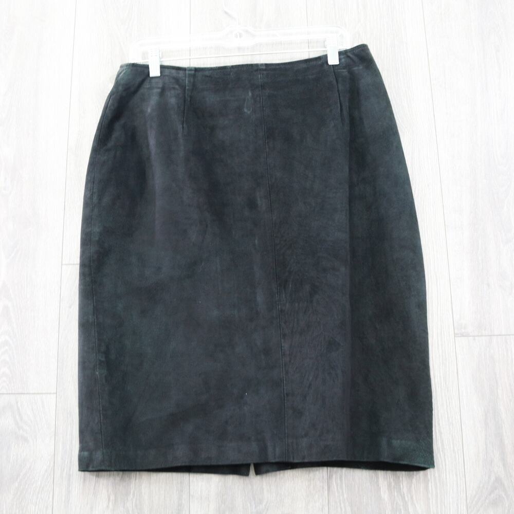 Vtg Chaus Genuine Suede Leather Skirt Women 10 Pencil Black Lined Knee Rear Zip